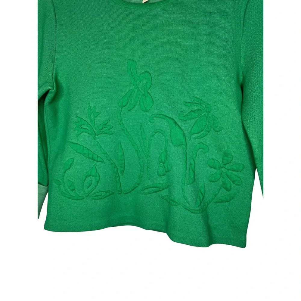 Moth Anthropologie Green Floral 3D Embroidery Knit Sweater XS 3/4‎ Sleeve